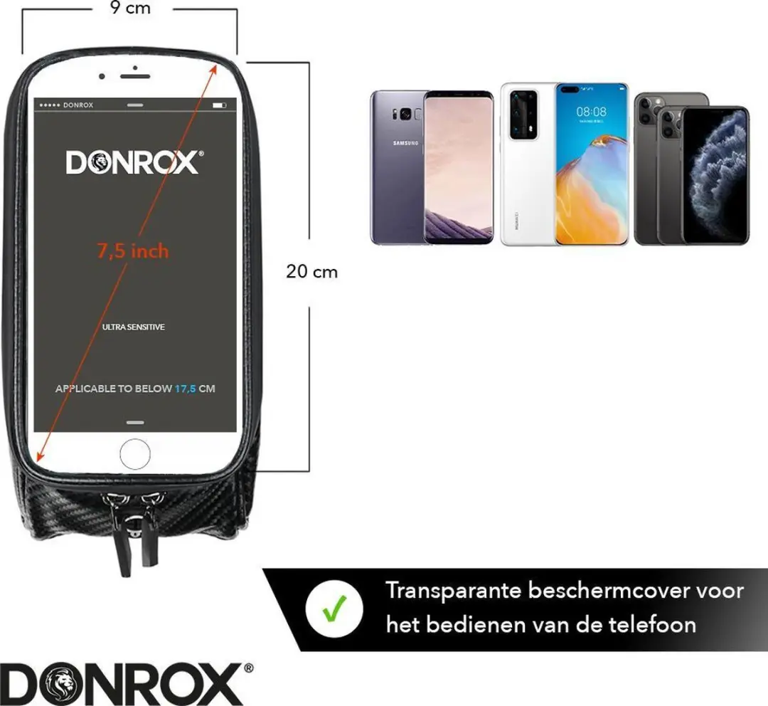 DONROX Ride F500 Fietstas 1.2L - Carbon Zwart