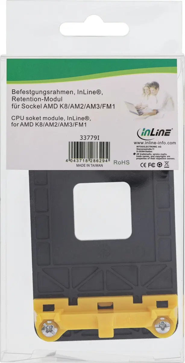 InLine Montageframe AMD K8/AM2/AM3/FM1 - Zwart/Geel