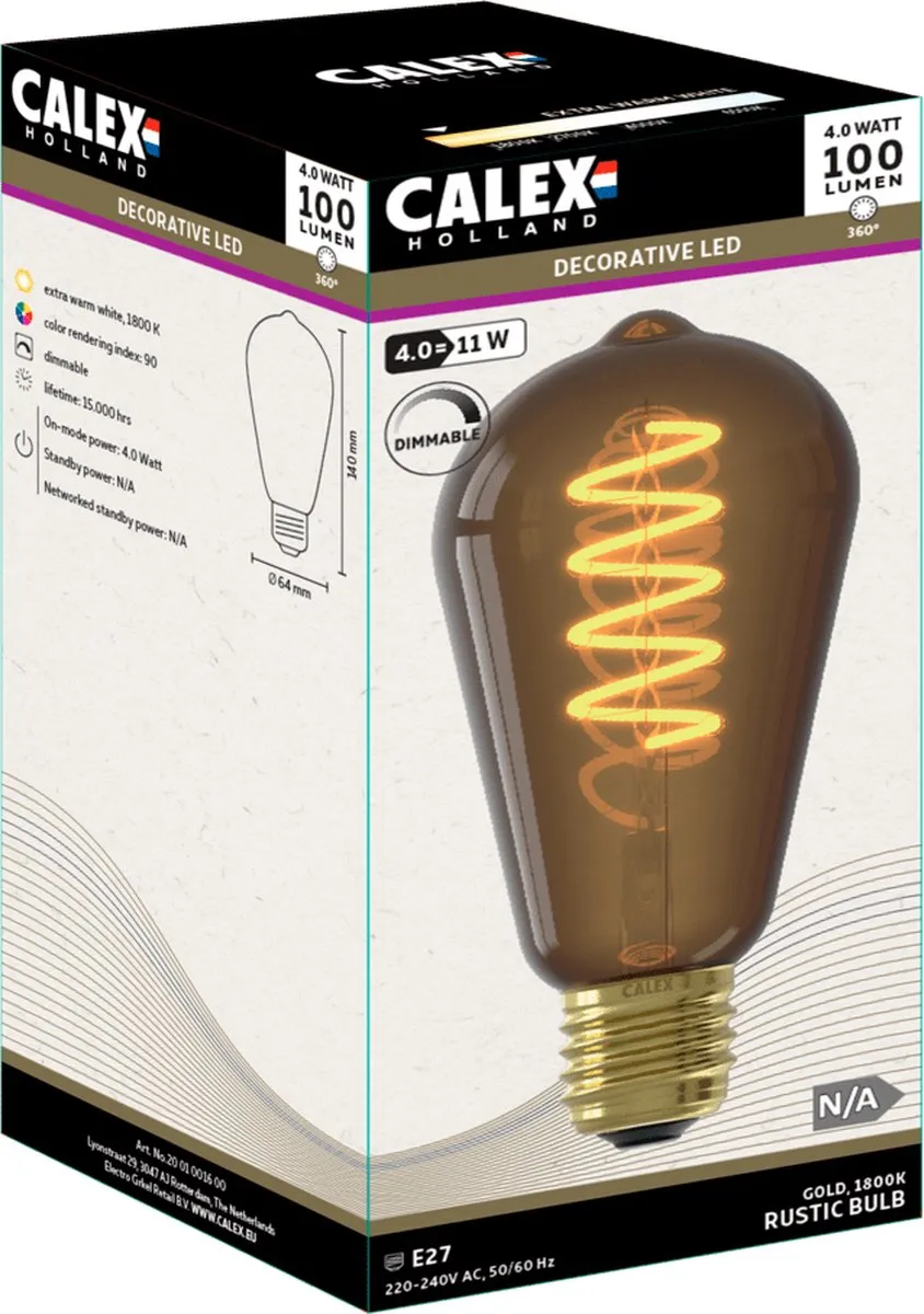 Calex LED Filament Lamp ST64 E27 4W - Warm Wit - Amber Glas