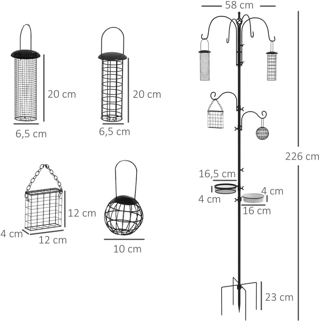 Pawhut Vogelfeederstation Staal 58x58x226cm - Zwart