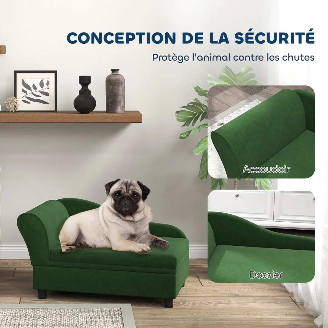 Pawhut Huisdierenbank 76x45x43cm - Fluweel Groen