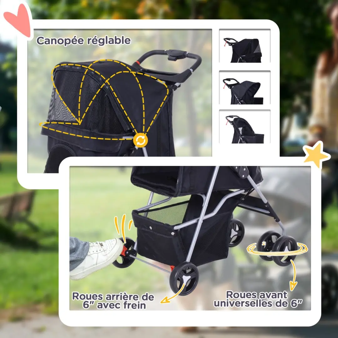 Pawhut Huisdierenkinderwagen - Zwart