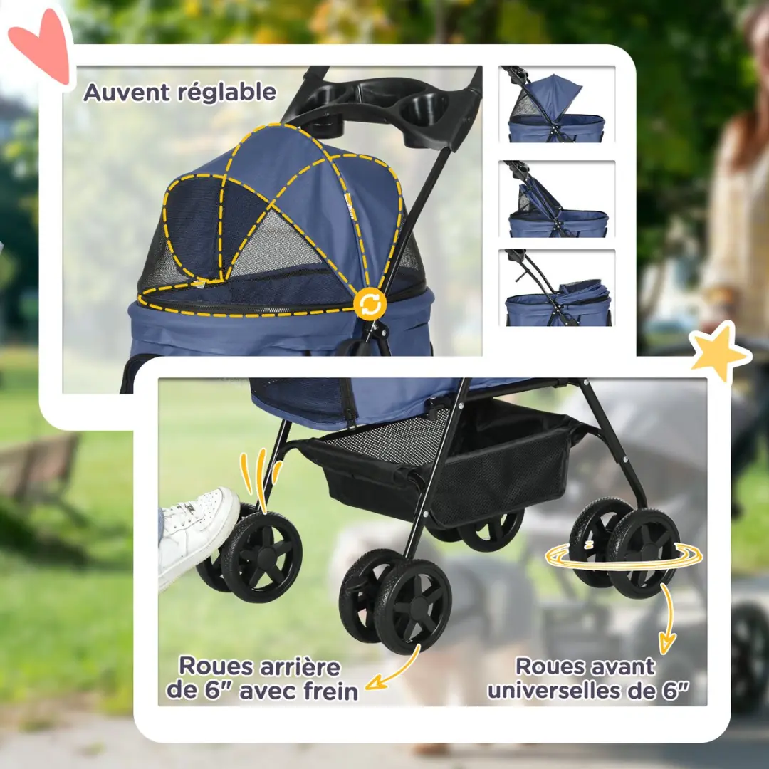 Pawhut Hondenwagen - Staal - 67x45x96cm - Blauw