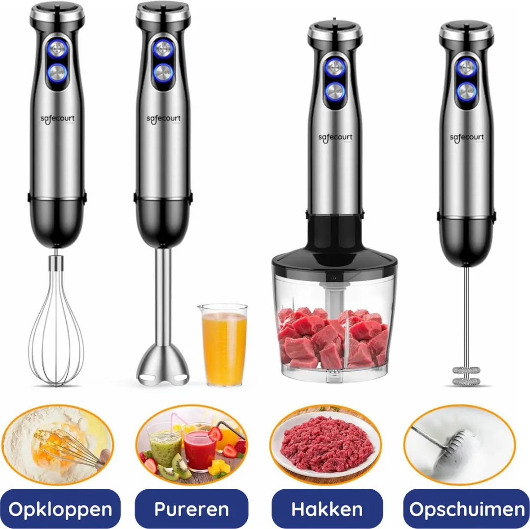 Safecourt Kitchen HB200 Staafmixer 1000W - 20 Snelheden - Zwart/RVS