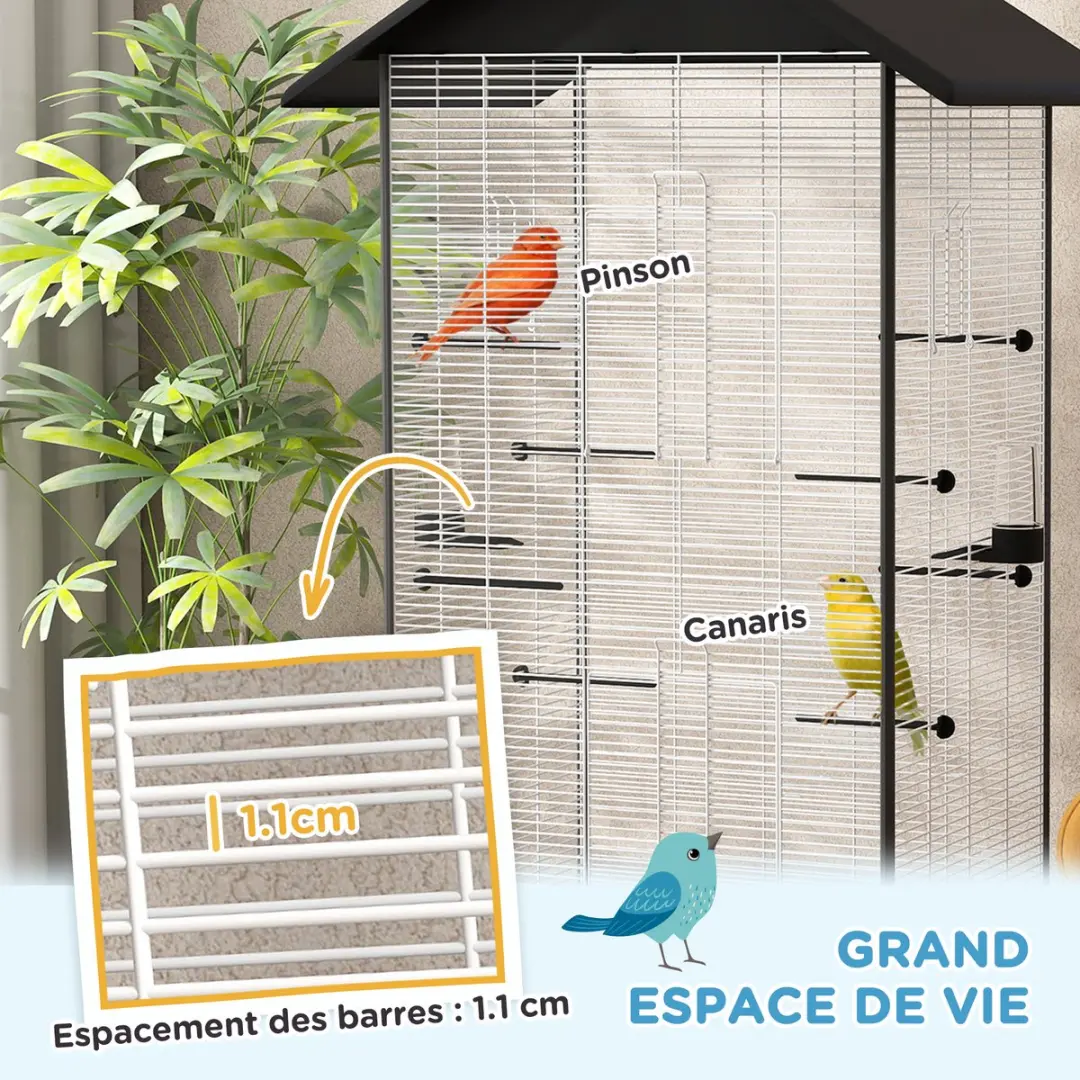 Pawhut Vogelkooi Staand 79x65x155cm - Zwart