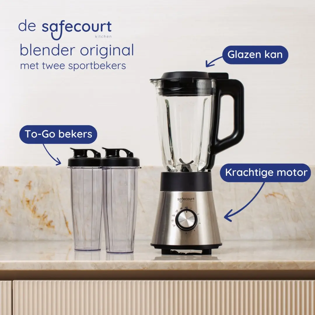 Safecourt Kitchen Power Blender 1300W - 1,5L Glas & 2x 600ml To-Go Bekers