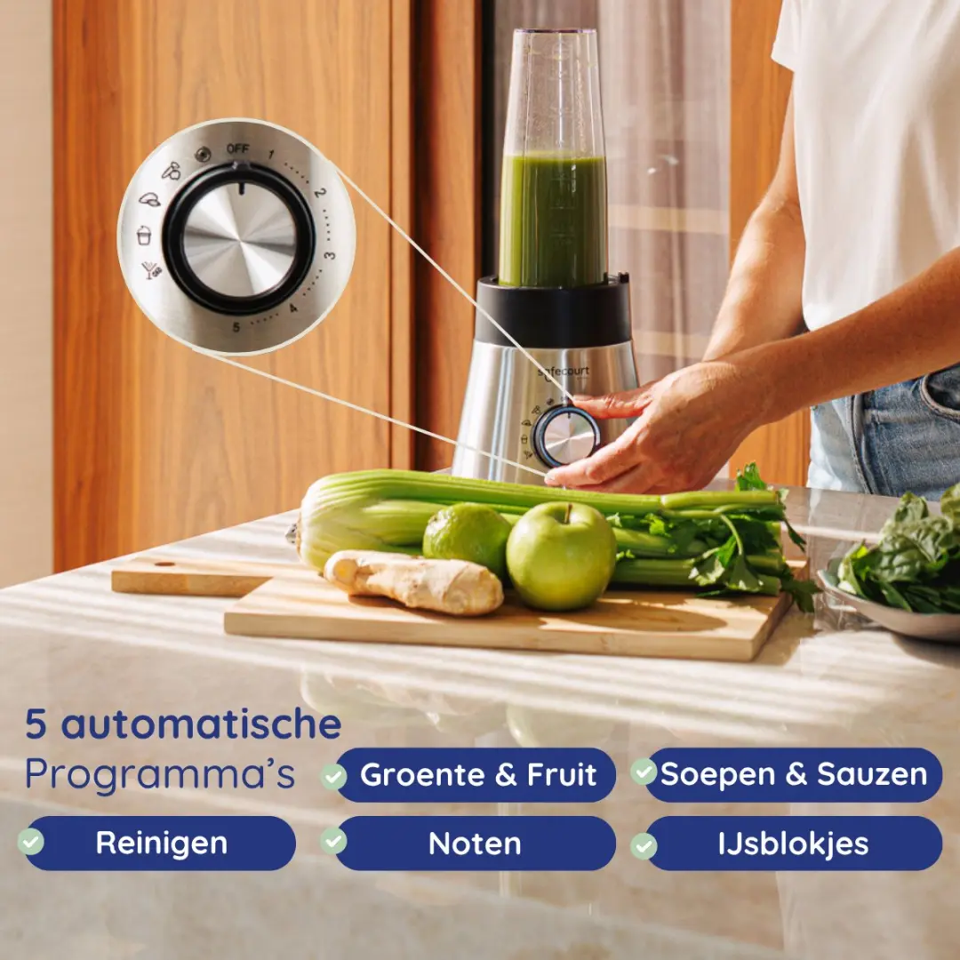 Safecourt Kitchen Power Blender 1300W - 1,5L Glas & 2x 600ml To-Go Bekers