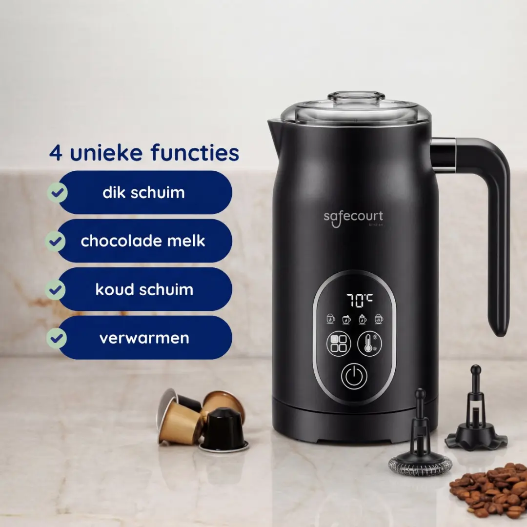 Safecourt Kitchen MF300 Elektrische Melkopschuimer 500W - 250ml - Zwart