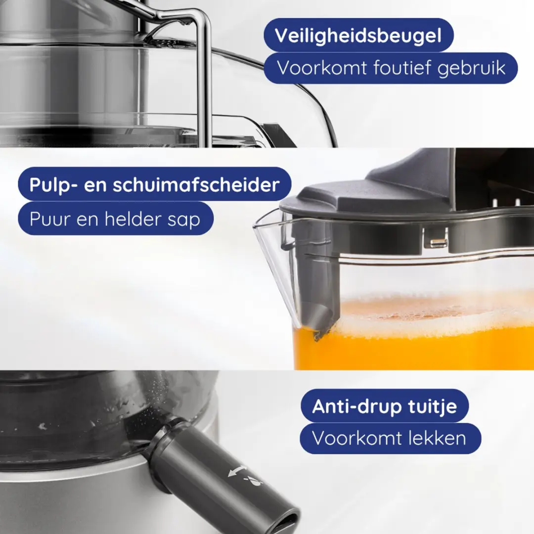 Safecourt Kitchen Sapcentrifuge JE100 1200W - 3 Snelheden - Zilver