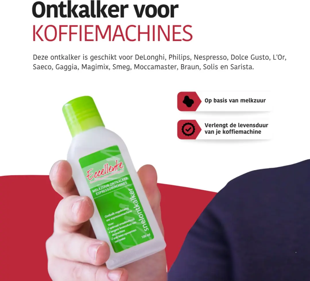 Eccellente Ontkalker Melkzuur 2400ml - 24 Stuks - o.a. Delonghi/Dolce Gusto/Gaggia
