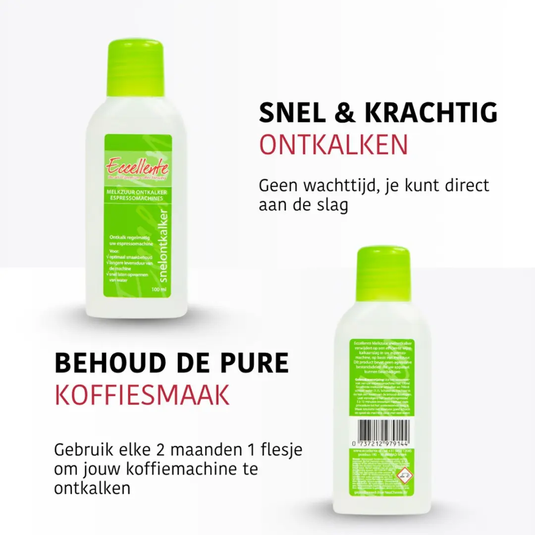 Eccellente Ontkalker Melkzuur 100ml - 12 Stuks - o.a. Delonghi/Dolce Gusto/Gaggia