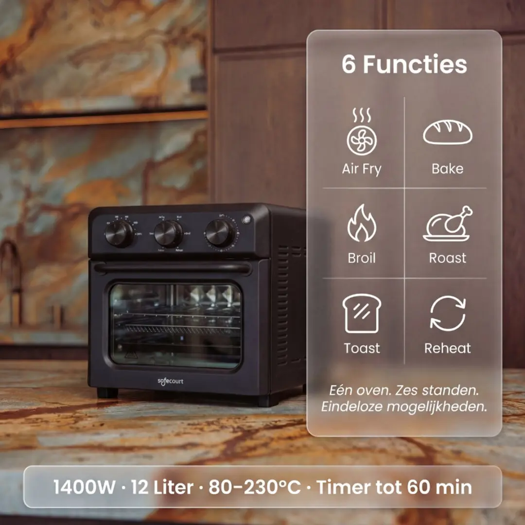 Safecourt 6-in-1 Airfryer Oven - 1400W - Zwart