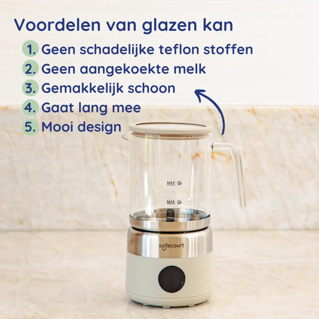 Safecourt Kitchen MF700 Glazen Melkopschuimer 600W - 7 standen - 500ml