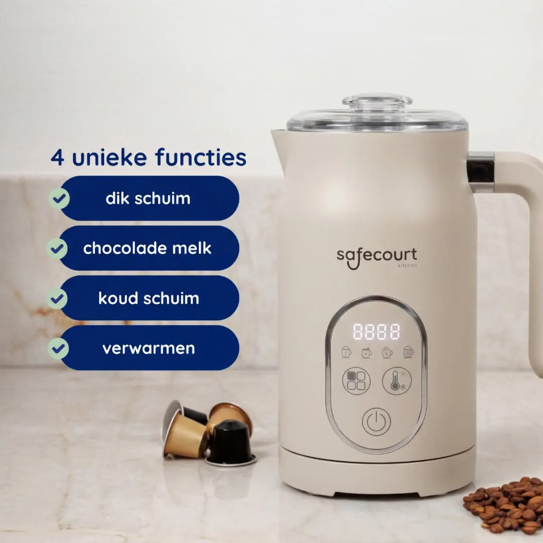 Safecourt Kitchen MF300-BE Elektrische Melkopschuimer 500W - 350ml - Beige