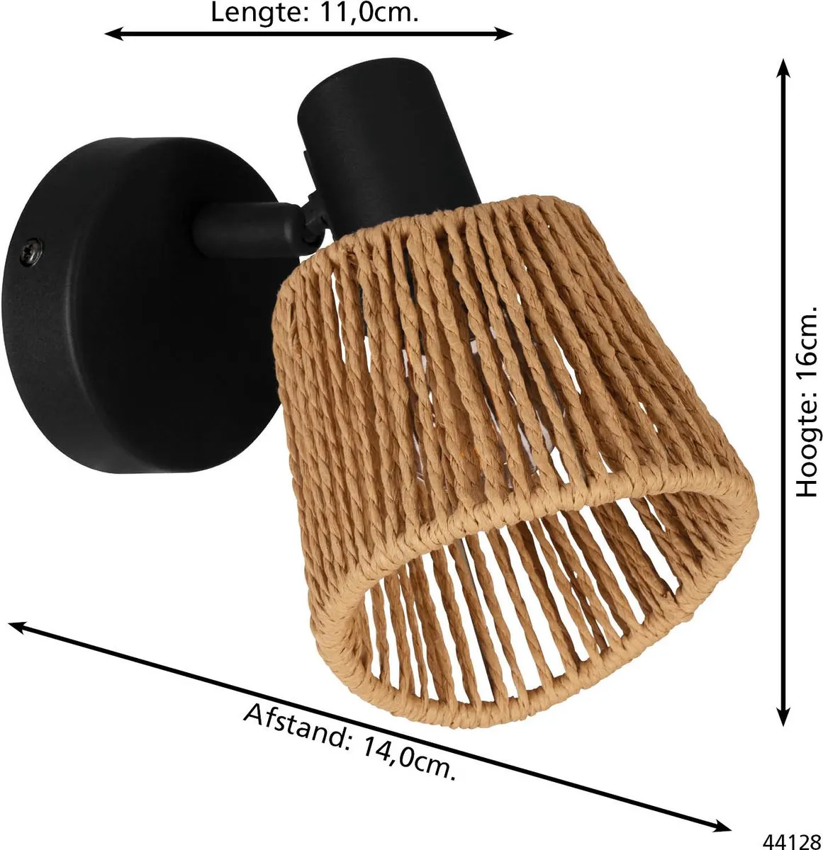 Eglo Keelby Spot E14 - 11cm - Zwart/Natuurlijk/Bruin - afbeelding 6 van 6