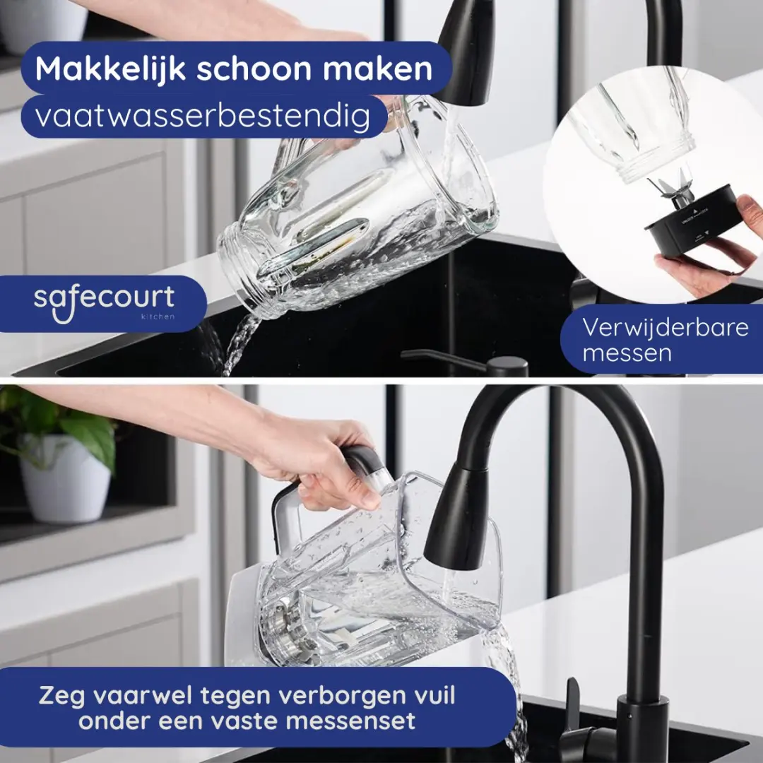 Safecourt Kitchen Blender 1300W - 1,5L Glas & 600ml To-Go Beker - 2 Snelheden