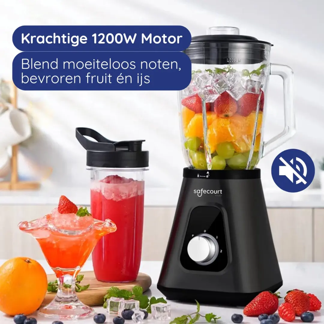 Safecourt Kitchen Blender 1300W - 1,5L Glas & 600ml To-Go Beker - 2 Snelheden