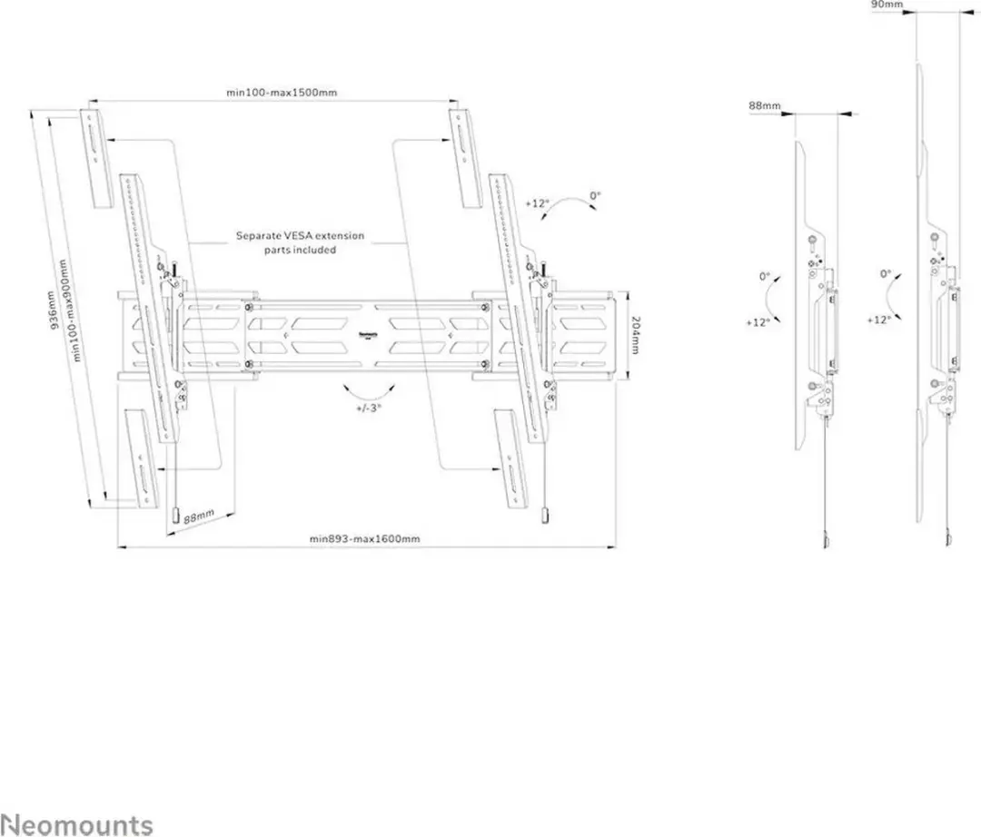 Neomounts WL35S-950BL19 TV Wandbeugel - Kantelbaar - 160 kg - Zwart