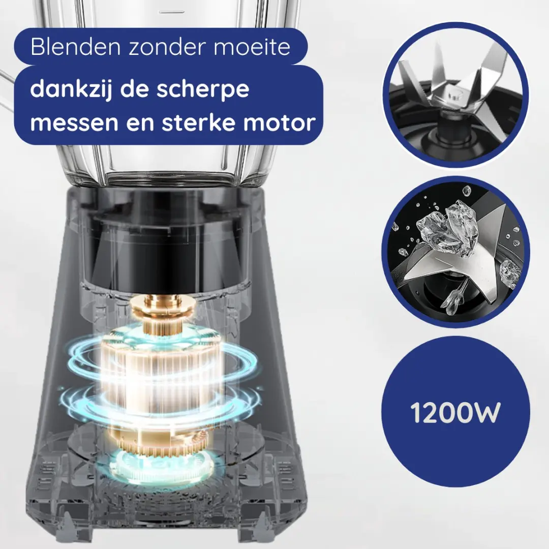 Safecourt Kitchen Blender 1300W - 1,5L Glas & 600ml To-Go Beker - Zilver - afbeelding 6 van 6