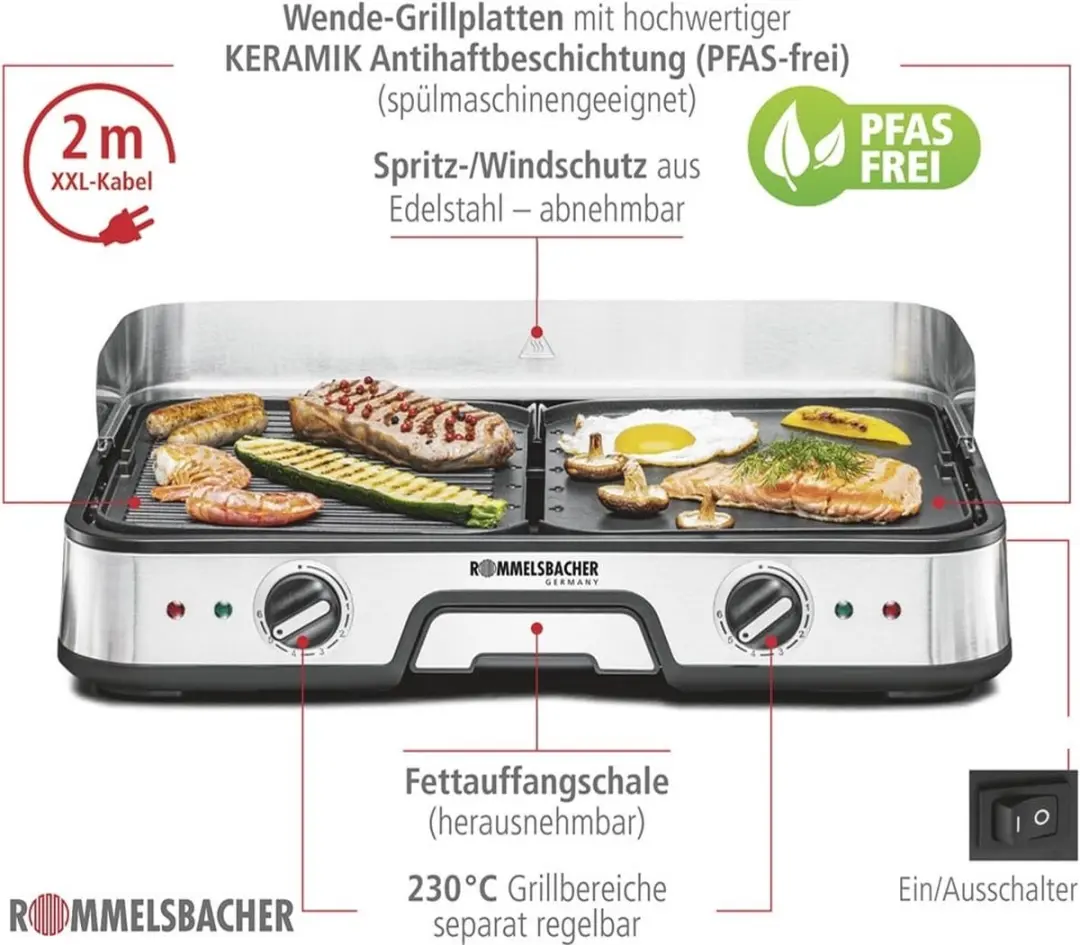 Rommelsbacher BBQ 2025 Tafelgrill 2000W - Zwart/Roestvrijstaal