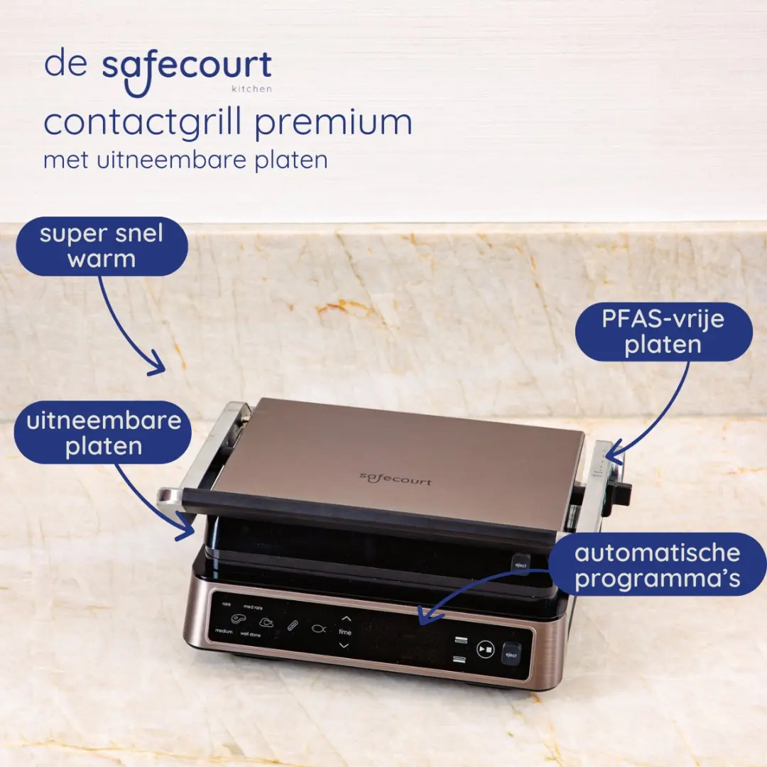 Safecourt CCG500 Contactgrill - 2200W - 4 Tosti/Wafels - Zwart