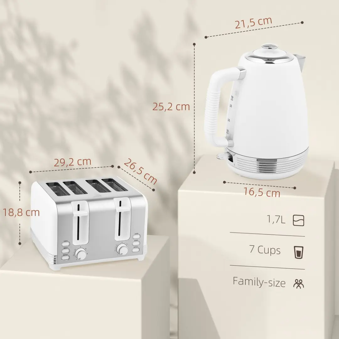 Homcom Waterkoker & Broodrooster 1560W - 2-delig - Zilver/Wit