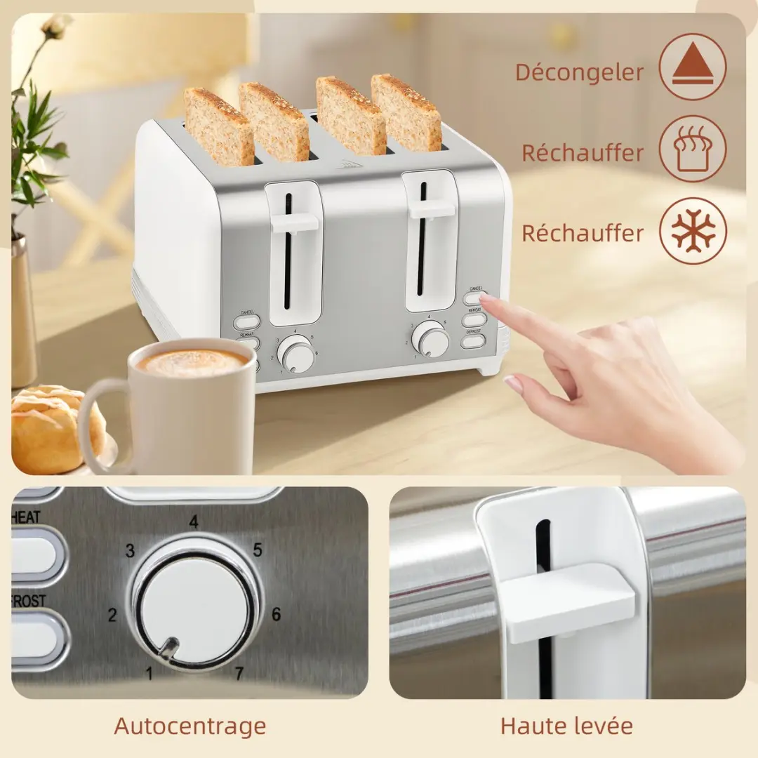 Homcom Waterkoker & Broodrooster 1560W - 2-delig - Zilver/Wit