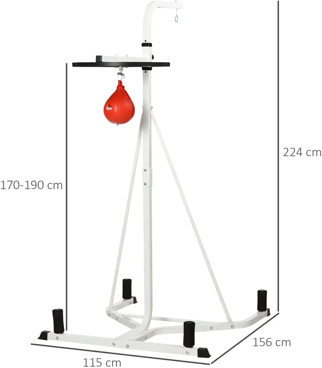 Homcom Vrijstaande Bokszakstandaard 156x115x224cm - Staal Wit