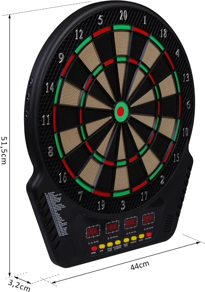 Homcom Elektronisch Dartbord 5550-4362 - 51,5cm - 27 Spellen - afbeelding 6 van 6