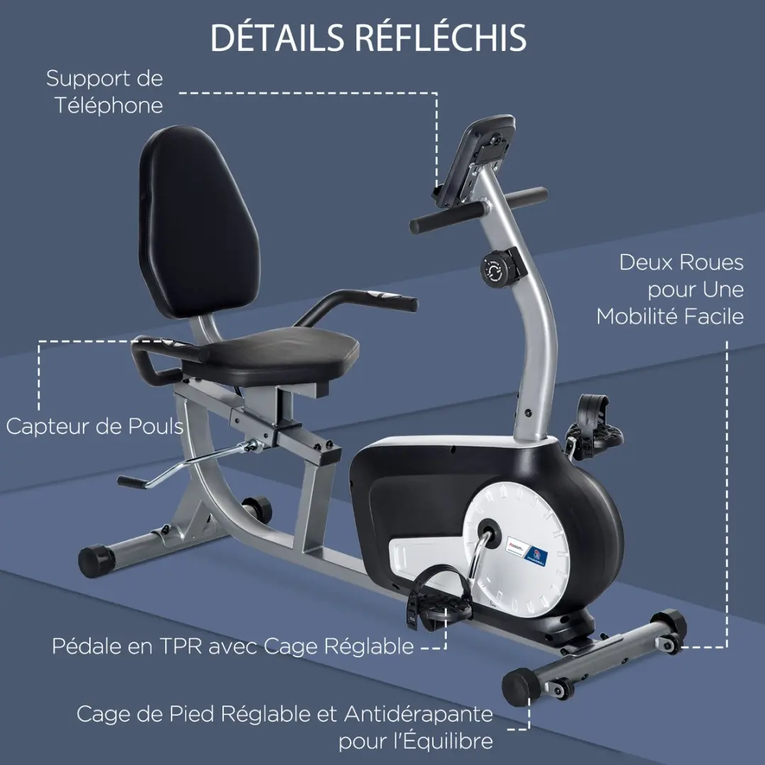 Homcom Magnetische Hometrainer 8 Niveaus - 137x62x103cm - Grijs