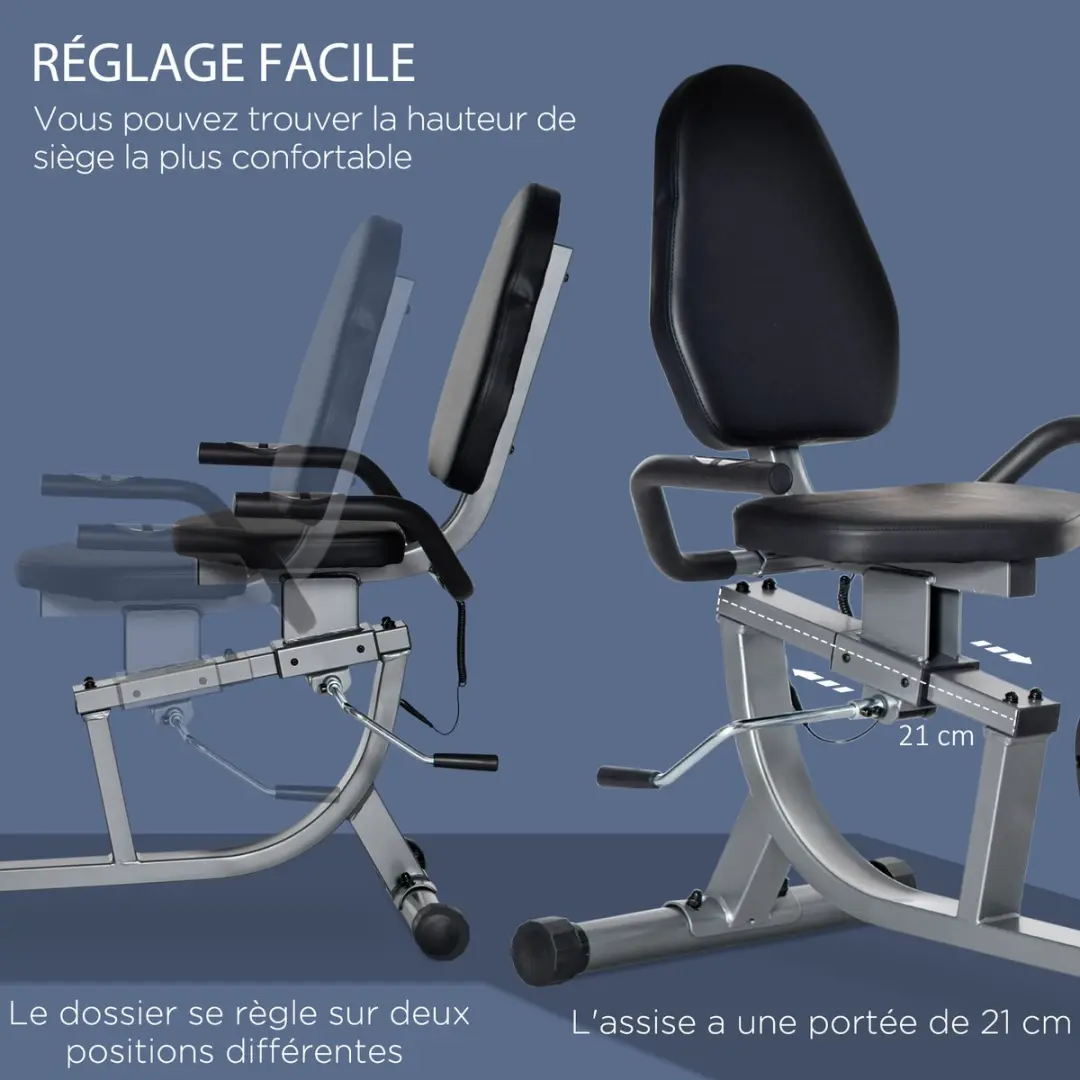 Homcom Magnetische Hometrainer 8 Niveaus - 137x62x103cm - Grijs