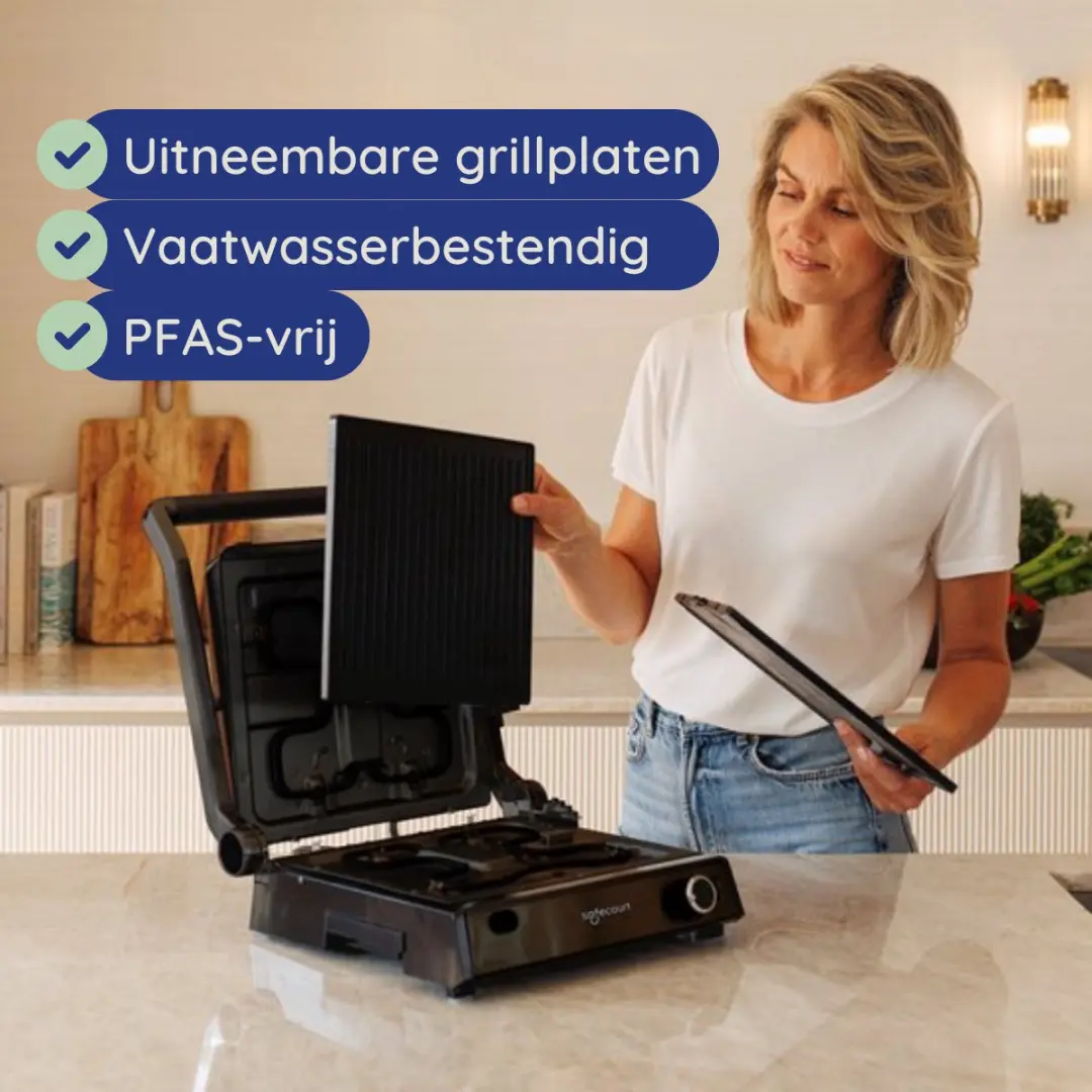 Safecourt CG300 Contactgrill - 2000W - 4 Sandwiches/Wafels - Zwart