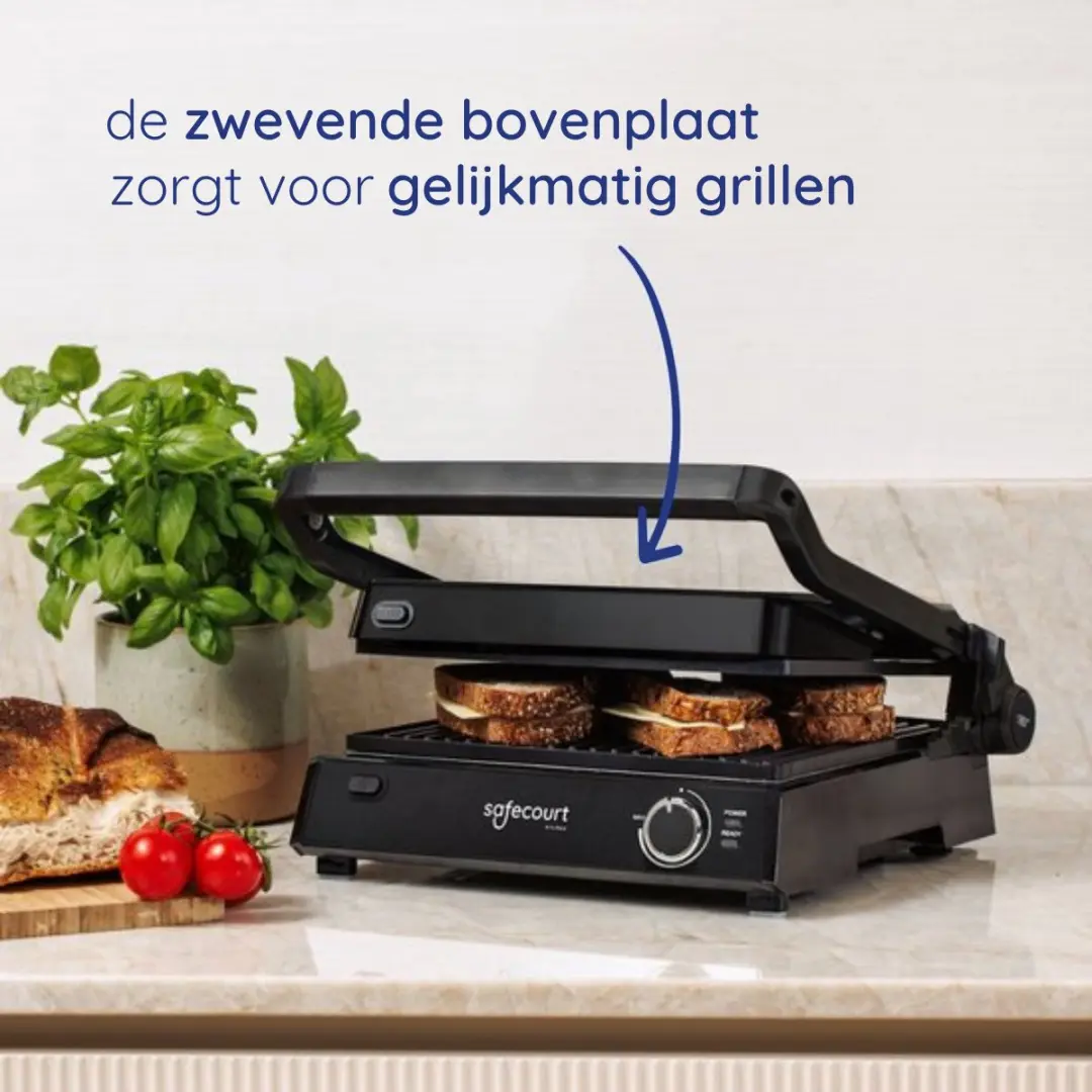Safecourt CG300 Contactgrill - 2000W - 4 Sandwiches/Wafels - Zwart