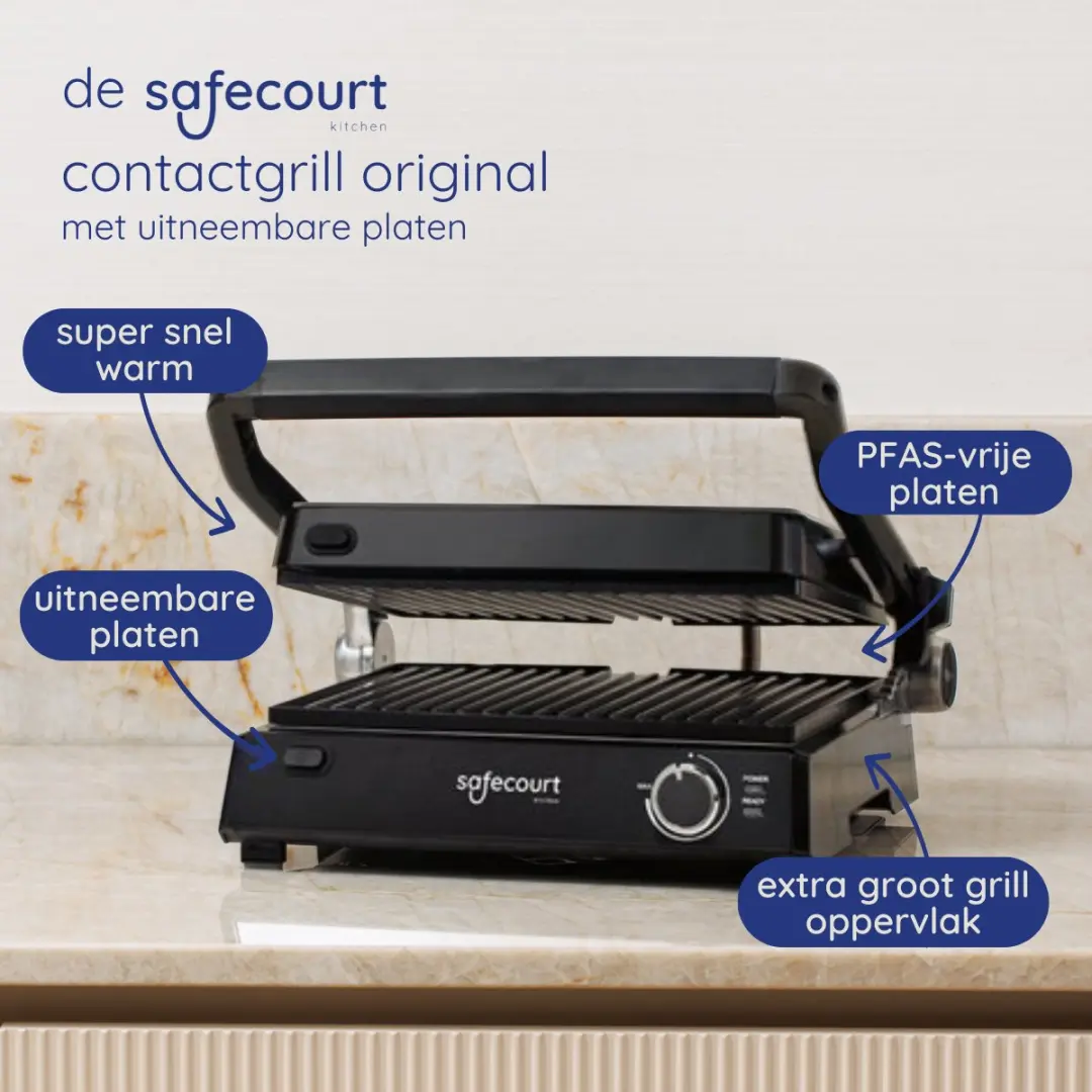 Safecourt CG300 Contactgrill - 2000W - 4 Sandwiches/Wafels - Zwart