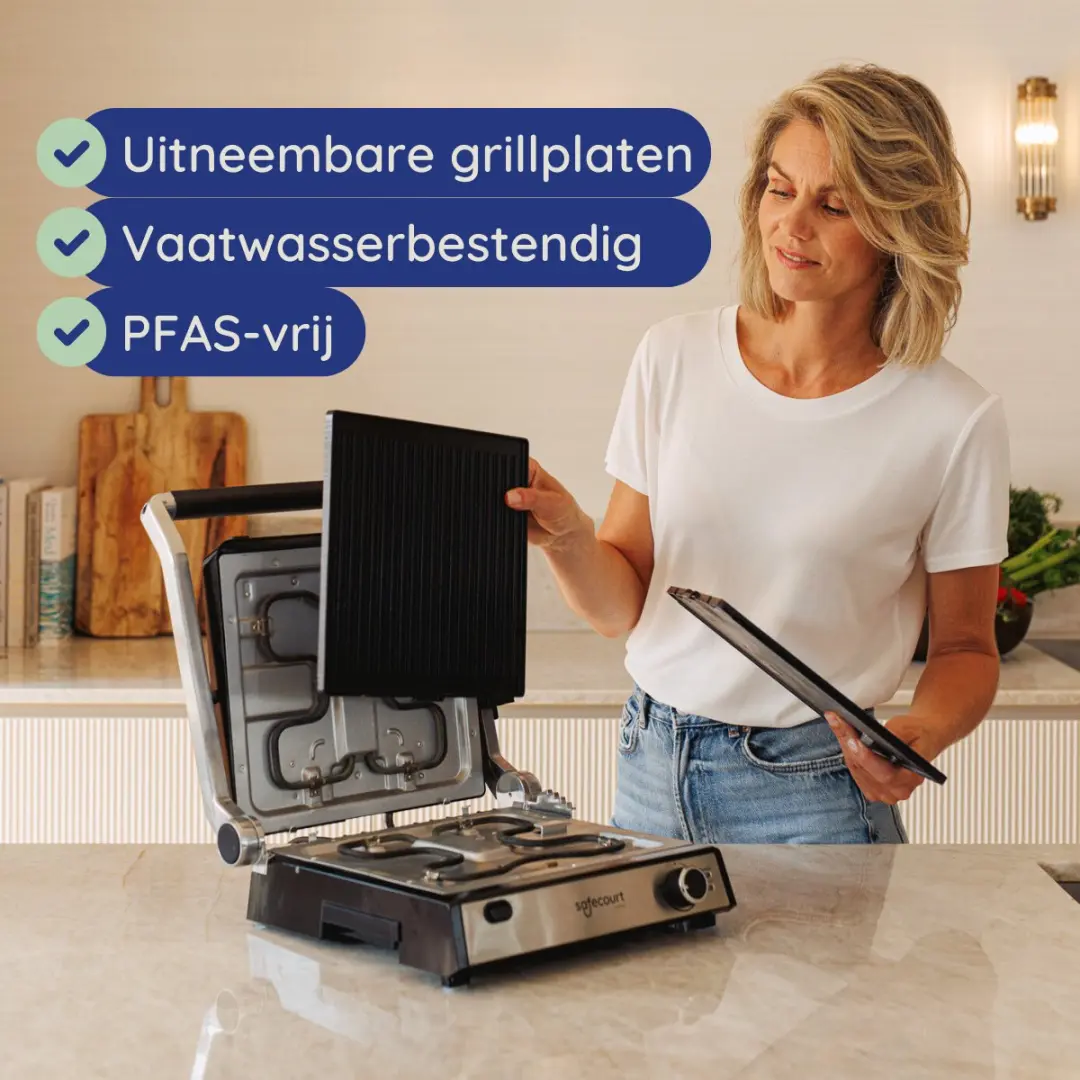 Safecourt CG100 Contactgrill - 2000W - 4 Sandwiches/Wafels - Zilver