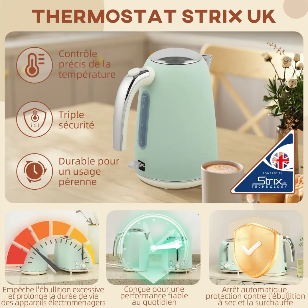 Homcom Ketel & Broodrooster 2200W - 2 Stuks - Lichtgroen/Zilver