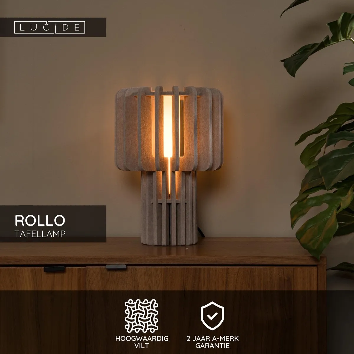 Lucide Rollo Tafellamp E27 - 24cm Taupe