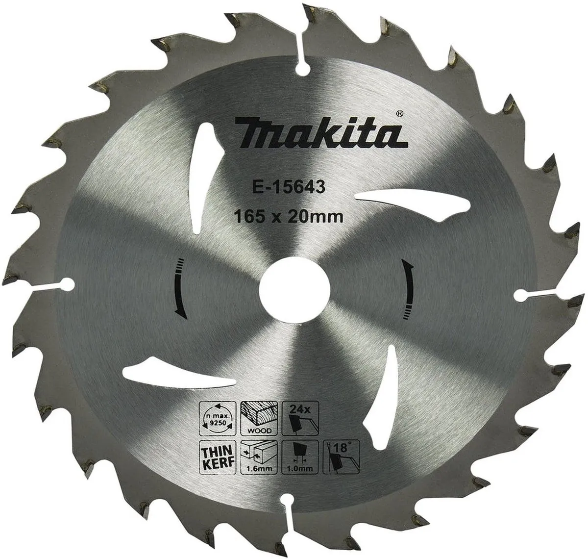 Makita E-15643 Cirkelzaagblad Hout 165mm 24T