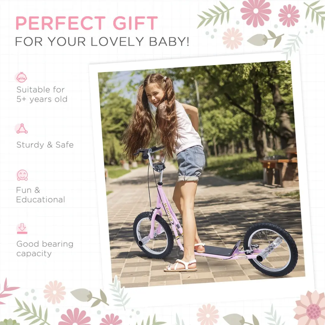 Homcom Kinderstep Roze - 16 Inch - Met Handrem