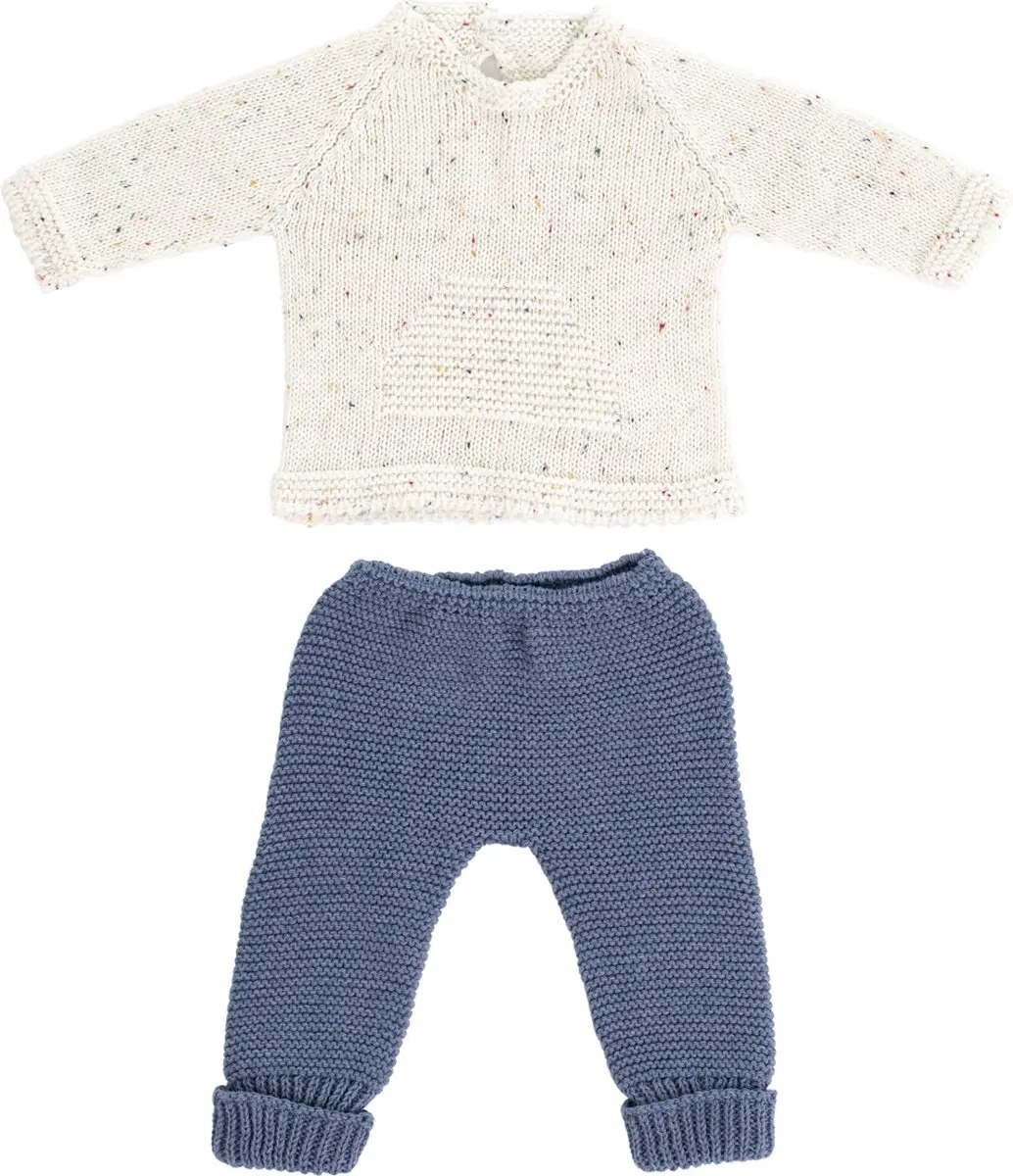 Miniland ML Poppen Gebreide Kledijset ecru/blauw