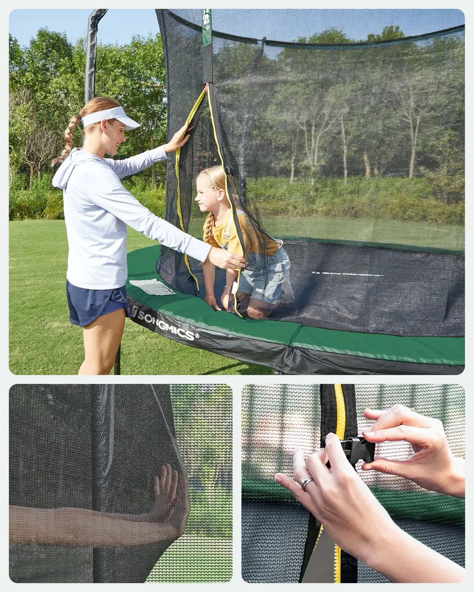 Songmics Trampoline 366cm - Veiligheidsnet - Zwart/donkergroen