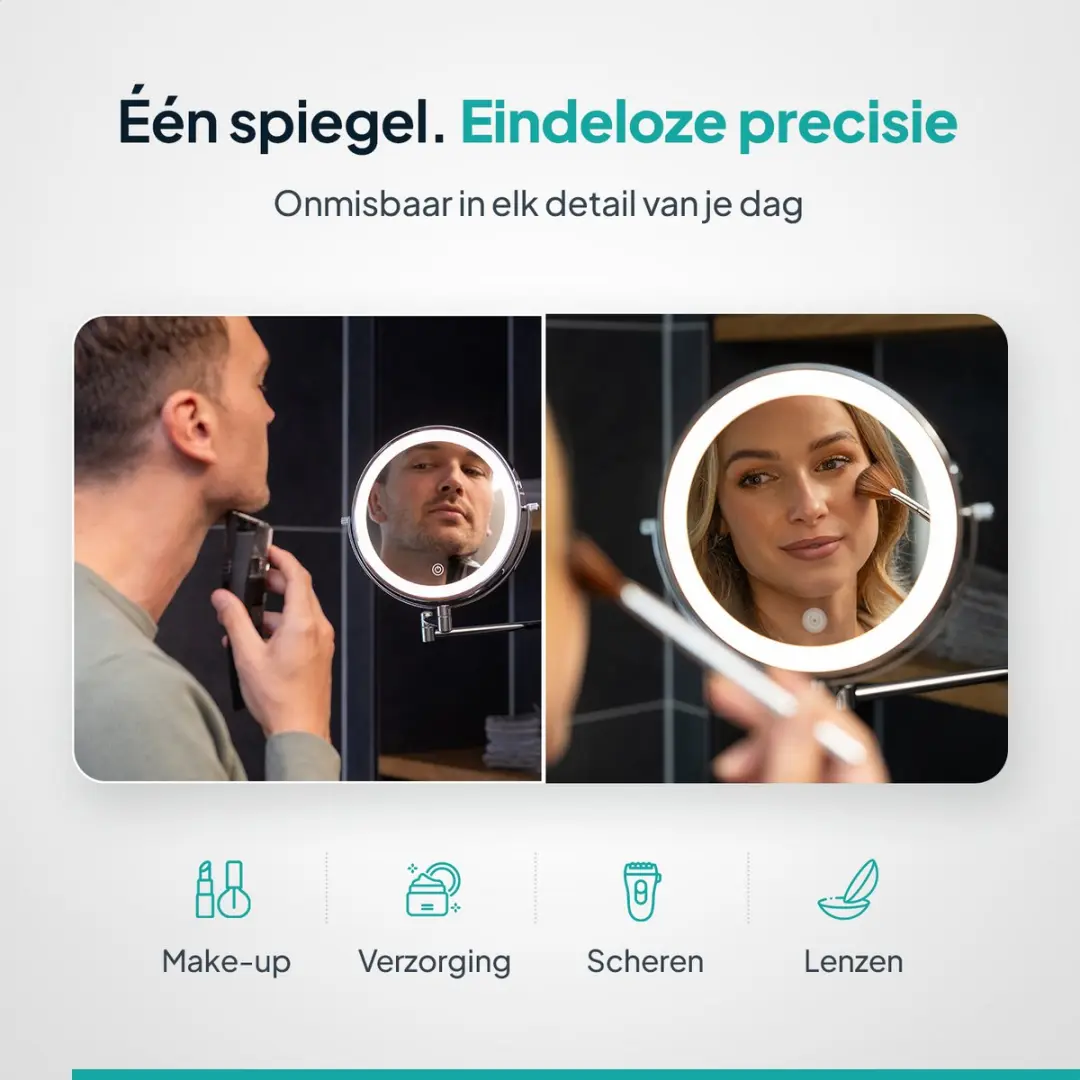 Mirlux Make-upspiegel 10x Vergroting - Oplaadbaar - Chroom
