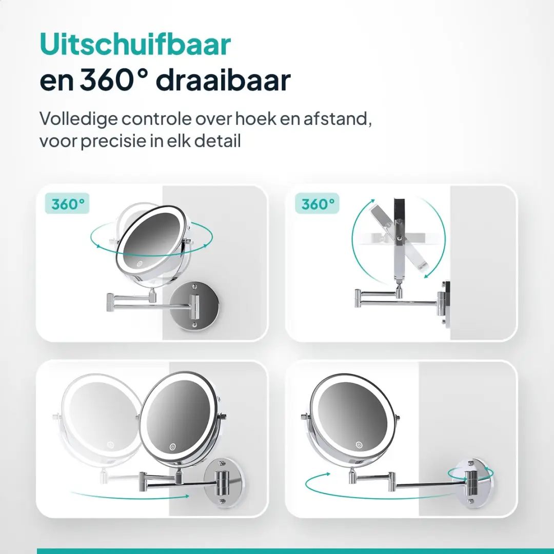 Mirlux Make-upspiegel 10x Vergroting - Oplaadbaar - Chroom