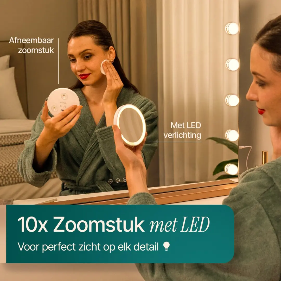Mirlux Hollywood Spiegel 80x60cm - Roségoud - 10x Zoom - 2 Bluetooth Speakers