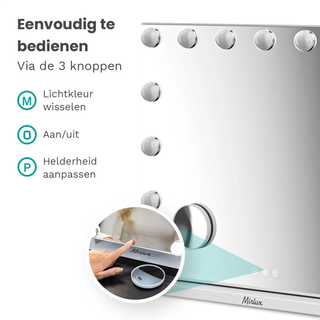 Mirlux Hollywood Spiegel 58x48cm - Wit - 10x Zoom - Bluetooth Speakers