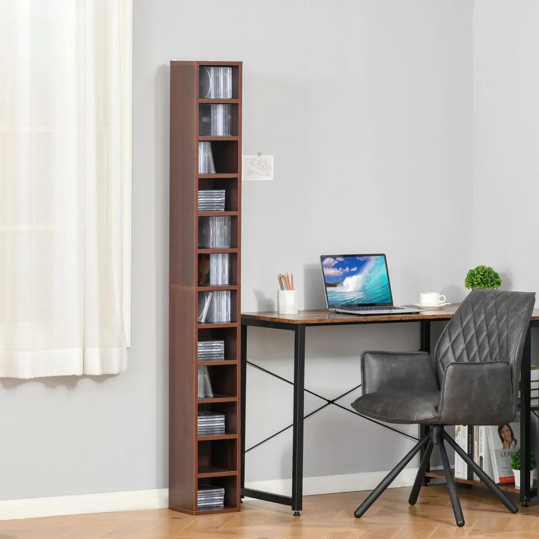 Homcom CD-opbergkast 12 Vakken - 21x20x175cm - Bruin