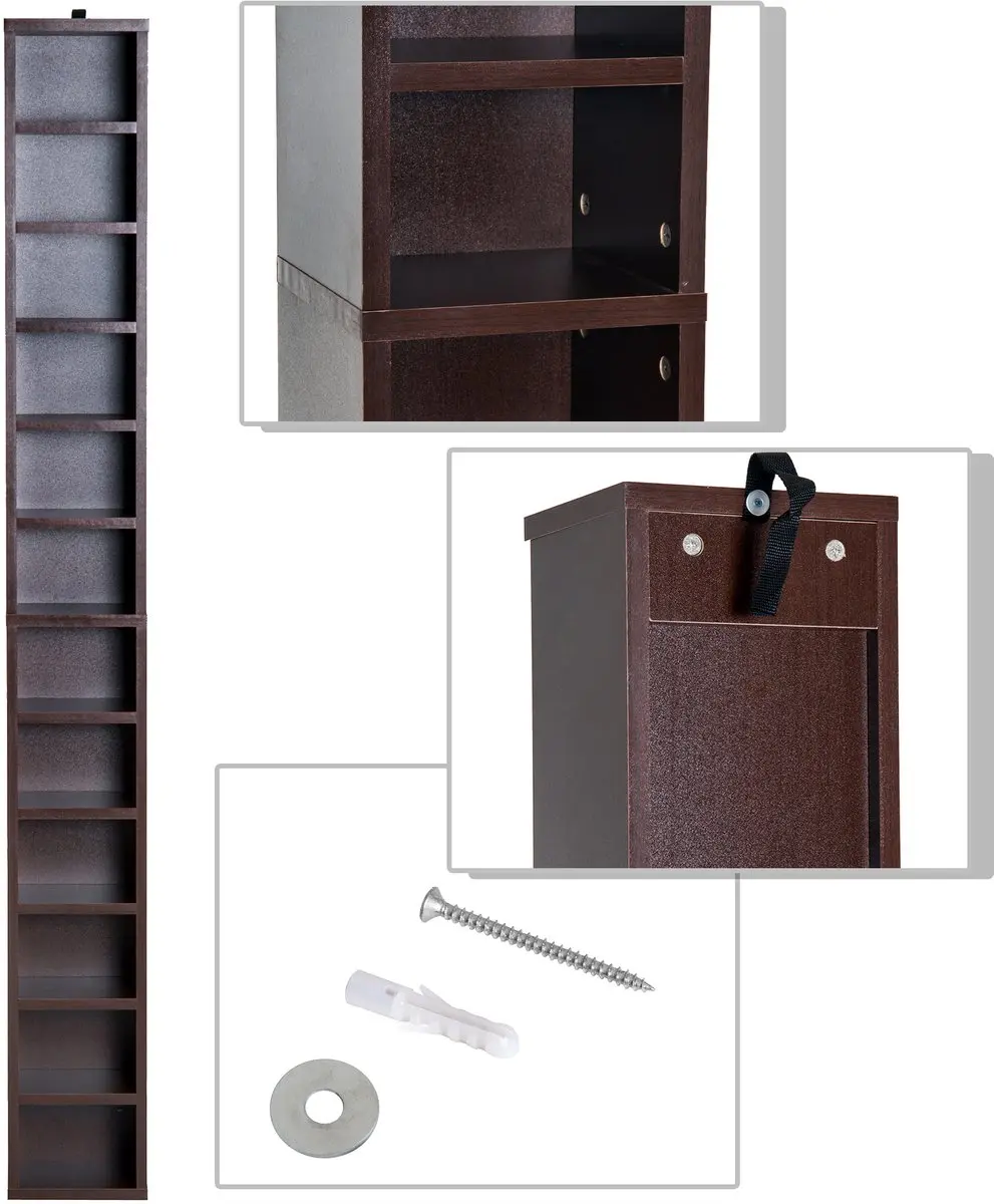 Homcom CD-opbergkast 12 Vakken - 21x20x175cm - Bruin