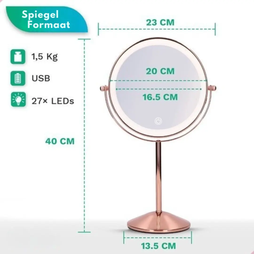 Mirlux Make-up Spiegel LED 10x - Oplaadbaar - Roségoud
