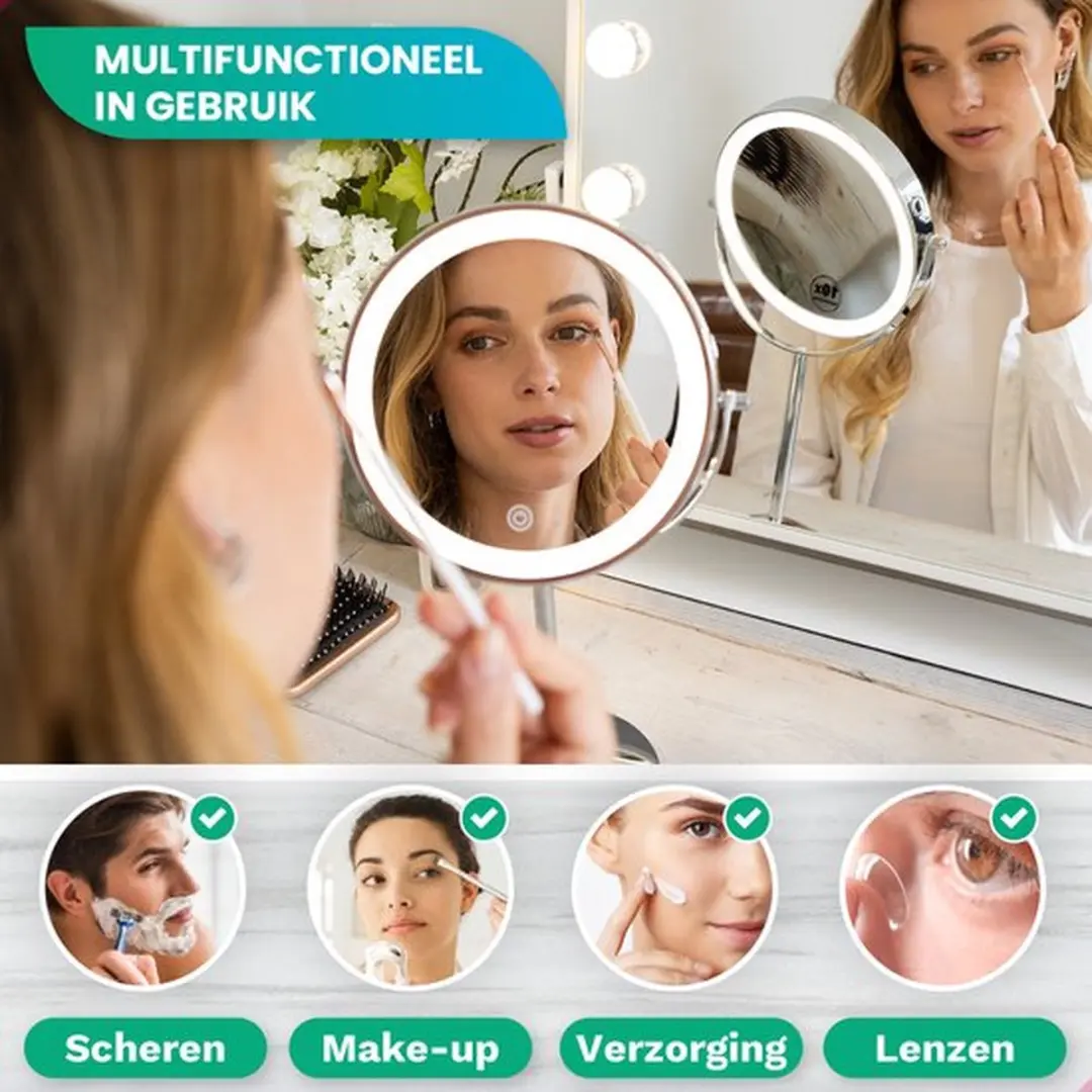 Mirlux Make-up Spiegel met LED Verlichting 10x - Oplaadbaar - Chroom - afbeelding 6 van 6