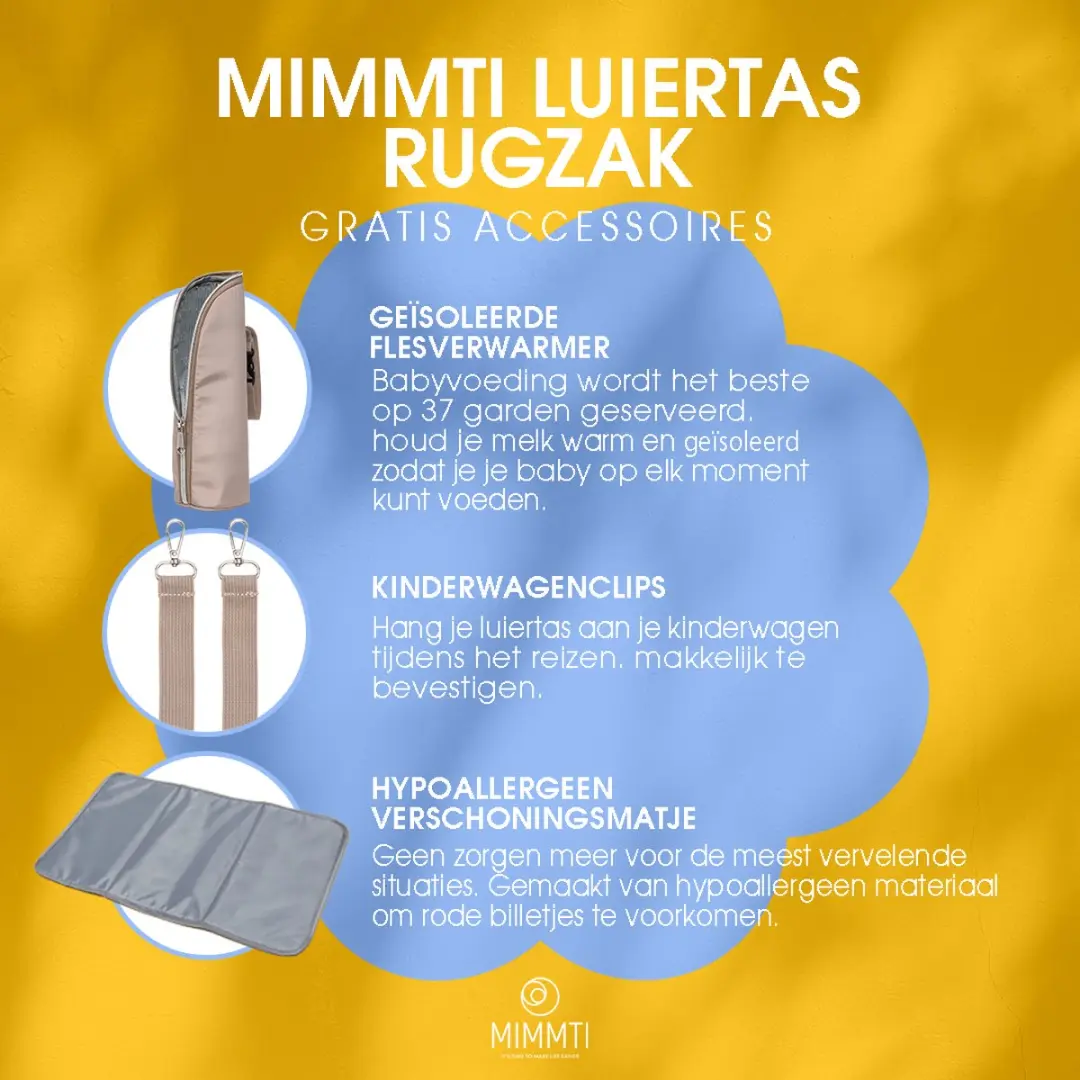 Mimmti Luiertas Rugzak NanaBeebi - Beige - Verschoonmatje & Flessenwarmhouder